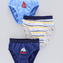 Babyoye Cotton Briefs Ship Print Pack of 3 - Blue White-image-99