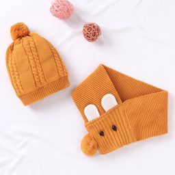 Babuhug Cotton Cable Knit Cap with Muffler - Yellow-image-96