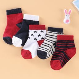 Cute Walk by Babyhug Ankle Length Antibacterial Socks Star Design Pack of 5 - Red-image-52