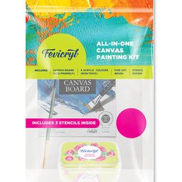 Fevicryl Canvas Painting Kit with Stencil Acrylic Colours Size 4 Round Brush and Canvas Board - Multicolor-27