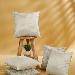 ROSARA HOME Cream Coloured & Grey 5 Pieces Ethnic Motifs Printed Square Cushion Covers-9