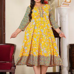 IKRASS Women Floral Printed Plus Size Maternity Fit & Flare Midi Dress-17