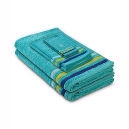 United Colors of Benetton Blue & Yellow 6 Pieces Striped Pure Cotton 450 GSM Towel Set-picture-13
