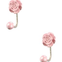IndianShelf Pink 2 Pieces Ceramic Flower Clothes Wall Hanger Hooks For Kitchen-18