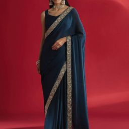 KALINI Teal Poly Crepe Embellished Sarees-picture-9