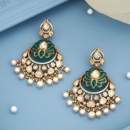 Kushal's Fashion Jewellery Victorian-Plated Contemporary Kundan Studded Drop Earrings-1