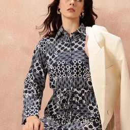 all about you Geometric Printed Cinched Waist Pure Cotton Liva Shirt Midi Dress-image-3
