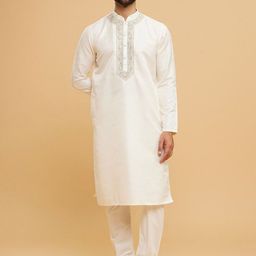 Men Woven Design Ethnic Kurta with Churidar-2