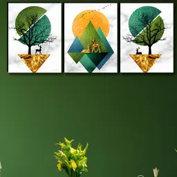 Myntra Elegant Homes White & Green 3 Pcs Tree & Deer Synthetic Wood Wall Art-7