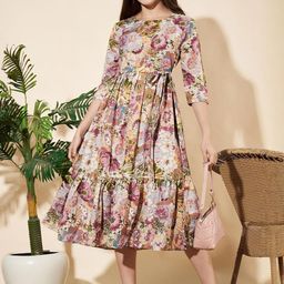 CORSICA Floral Print Fit & Flare Midi Dress-picture-7