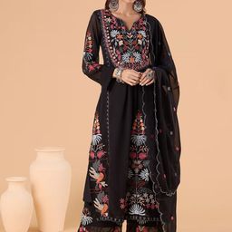 KALINI Women Floral Embroidered Regular Thread Work Kurta with Palazzos & With Dupatta-11