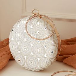 THE TAN CLAN Inaara Embroidered Round Box Clutch-image-66