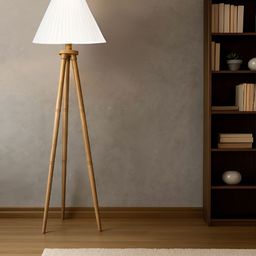 Devansh White & Brown Wooden & Cotton Frustum Shaped Floor Lamp-picture-23