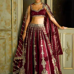 ODETTE Ethnic Motifs Embroidered Semi-Stitched Lehenga & Unstitched Blouse With Dupatta-28