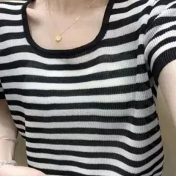 KPOP Women Horizontal Stripes Striped Regular Top-image-74