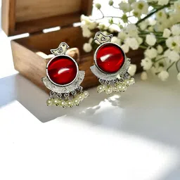 M55 Silver Plated Artificial Stones Studded & Beaded Circular Studs-46