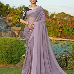 K 5 Fashion Striped Pure Chiffon Saree-image-63