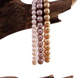 JFL - JEWELLERY FOR LESS Unisex Set Of 3 Pearls Beaded Bracelets-image-20
