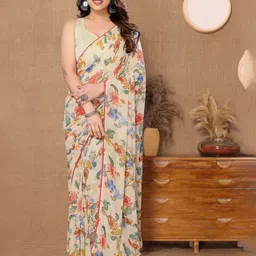 DIVASTRI Floral Embroidered Pure Georgette Ready to Wear Mysore Silk Saree-picture-12