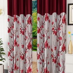 Galaxy Home Decor Maroon Set of 2 Floral Window Curtain-image-32