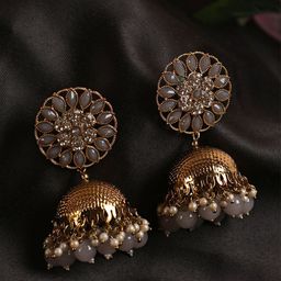 Anouk Gold-Plated Artificial Stone Studded and Beaded Dome Shaped Jhumkas-4