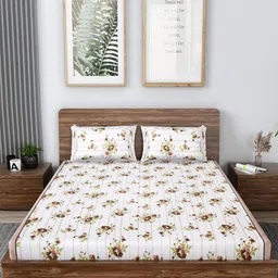 MAFATLAL White & Brown Floral 186 TC King Bedsheet with 2 Pillow Covers-image-32