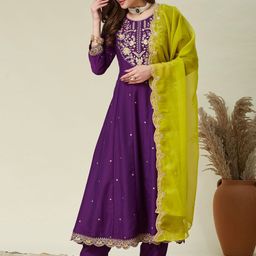 MOKOSH Women Floral Embroidered Kurta with Trousers & Dupatta-image-86