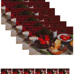 REVEXO 12Pc Red & White Printed Non Slip Table Placemats With Coasters image 2