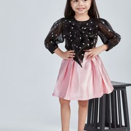 Peppermint Gracy Bow Girls Printed Round Neck Top With Skirt-image-22