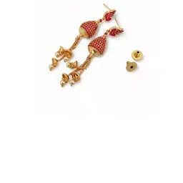 Opal Touch Gold-Plated Opulent Ruby Studded Teardrop Shaped Drop Earrings image 2