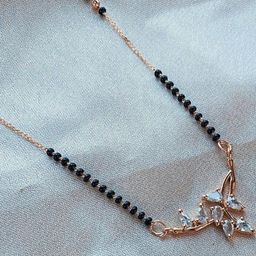 Anouk Gold-Plated Leaf Design Black Bead Mangalsutra-picture-7