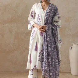 Moara Women Floral Printed Cotton Kurta with Trousers & Dupatta-picture-11