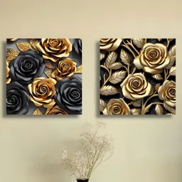 RANDOM 2 Pieces Black & Yellow Floral And Botanical Canvas Wall Art-25