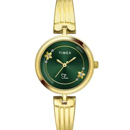 Timex Women Brass Embellished Dial & Stainless Steel Bracelet Style Straps Analogue Watch TWEL19801-13