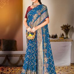 Reboot Fashions Floral Silk Blend Handloom Bhagalpuri Saree-picture-32