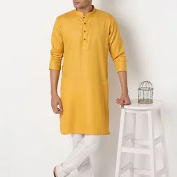BELLAZO Mandarin Collar Cotton Silk Straight Kurta-image-79