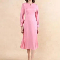 RAREISM Women Cuffed Sleeves A-Line Midi Dress-picture-46