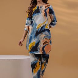Rain & Rainbow Abstract Printed Pure Cotton Tunic With Trouser-image-99