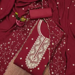 SAINOOR Floral Embroidered Sequinned Vichitra Cotton Unstitched Dress Material-image-91