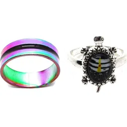 Dynamic Retail Global Set of 2 Rings for Men & Women, Multicolor-Black Alloy Ring ()-image-88