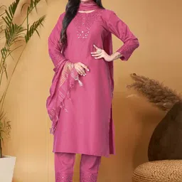 devkison Designer Women Paisley Embroidered Regular Kurta with Churidar & With Dupatta-16