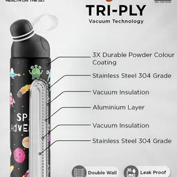 Pexpo Black Printed Stainless Steel Double Wall Vacuum Water Bottle 500 ml image 4