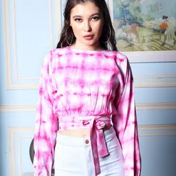 Sera Tie and Dye Print Crepe Crop Top-picture-29