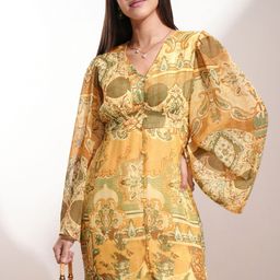 Vishudh Women Ethnic Motifs Print Flared Sleeve A-Line Dress-image-13
