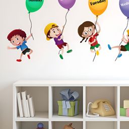 LANSTICK Pink & Blue Printed Children With English Days Wall Sticker-image-87
