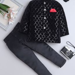 FOURFOLDS Boys Sequined Embroidered Jodhpuri 2-Piece Suit-image-96
