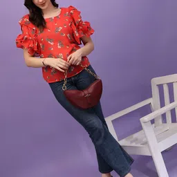 BAESD Floral Print Flutter Sleeve Chiffon Top image 3