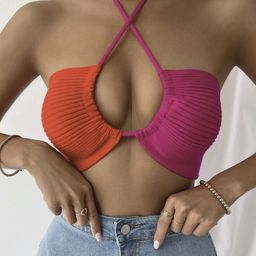 KPOP Women Colourblocked Tie-Up RegularCrop Top-image-41