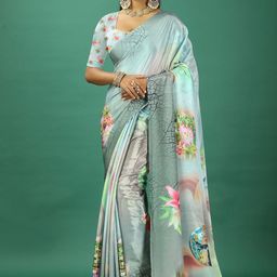 VIRENDRA TEXTILES Floral Printed Pure Crepe Saree-picture-45