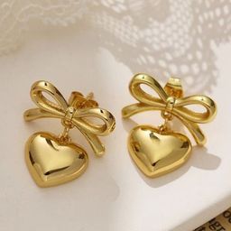 Palli Creation Stainless Steel Gold Plated Heart Shaped Drop Earrings-52